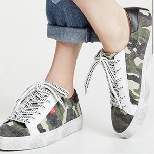 Veronica Beard Camo Printed Sami Canvas Lace-Up Sneakers Shoes Size 37 US 7